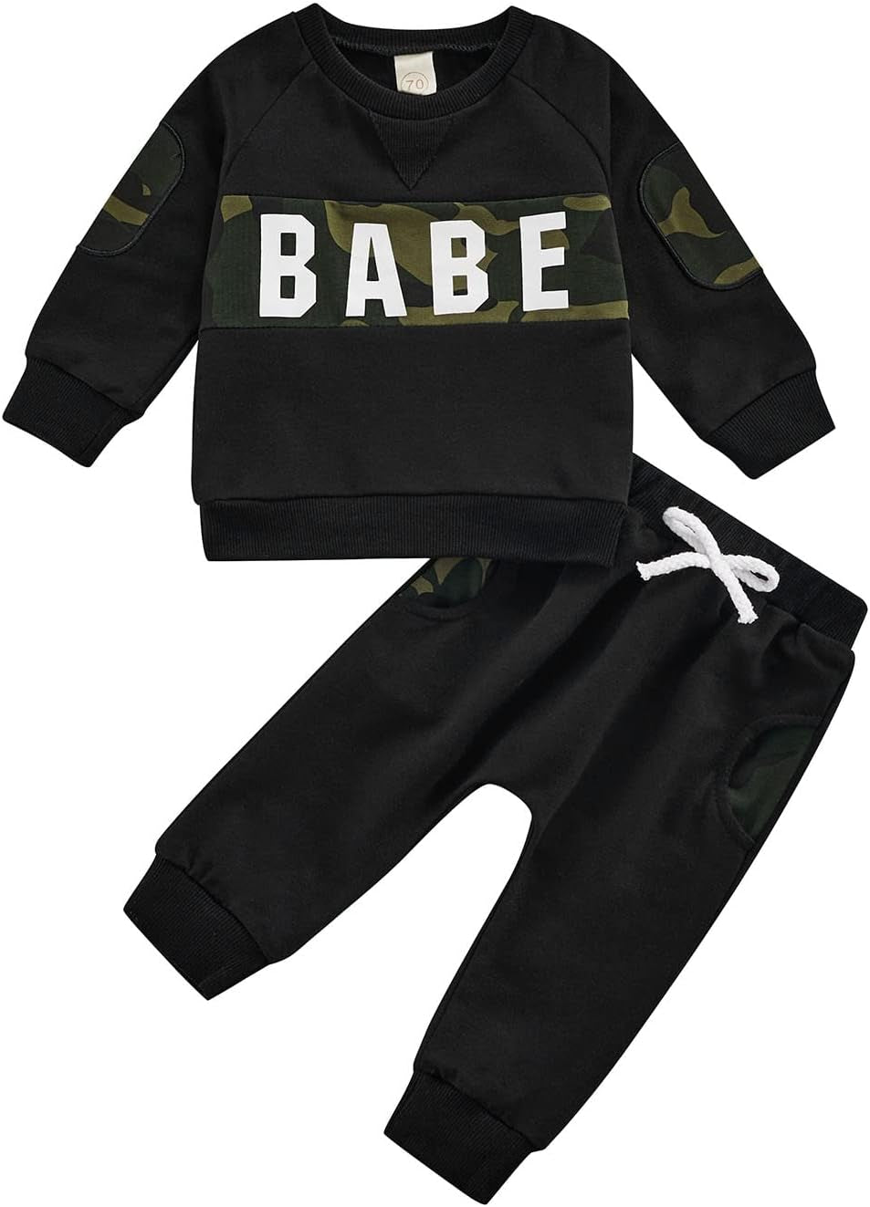 Infant Unisex Hooded Sweatshirt and Pants Set with Letter Print - Long Sleeve Romper Outfit (Black, 18-24 Months)
