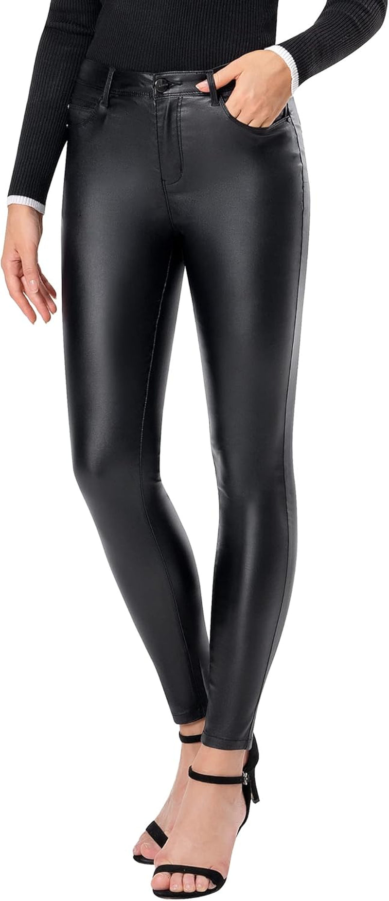 High-Waisted Stretchy Faux Leather Leggings for Women
