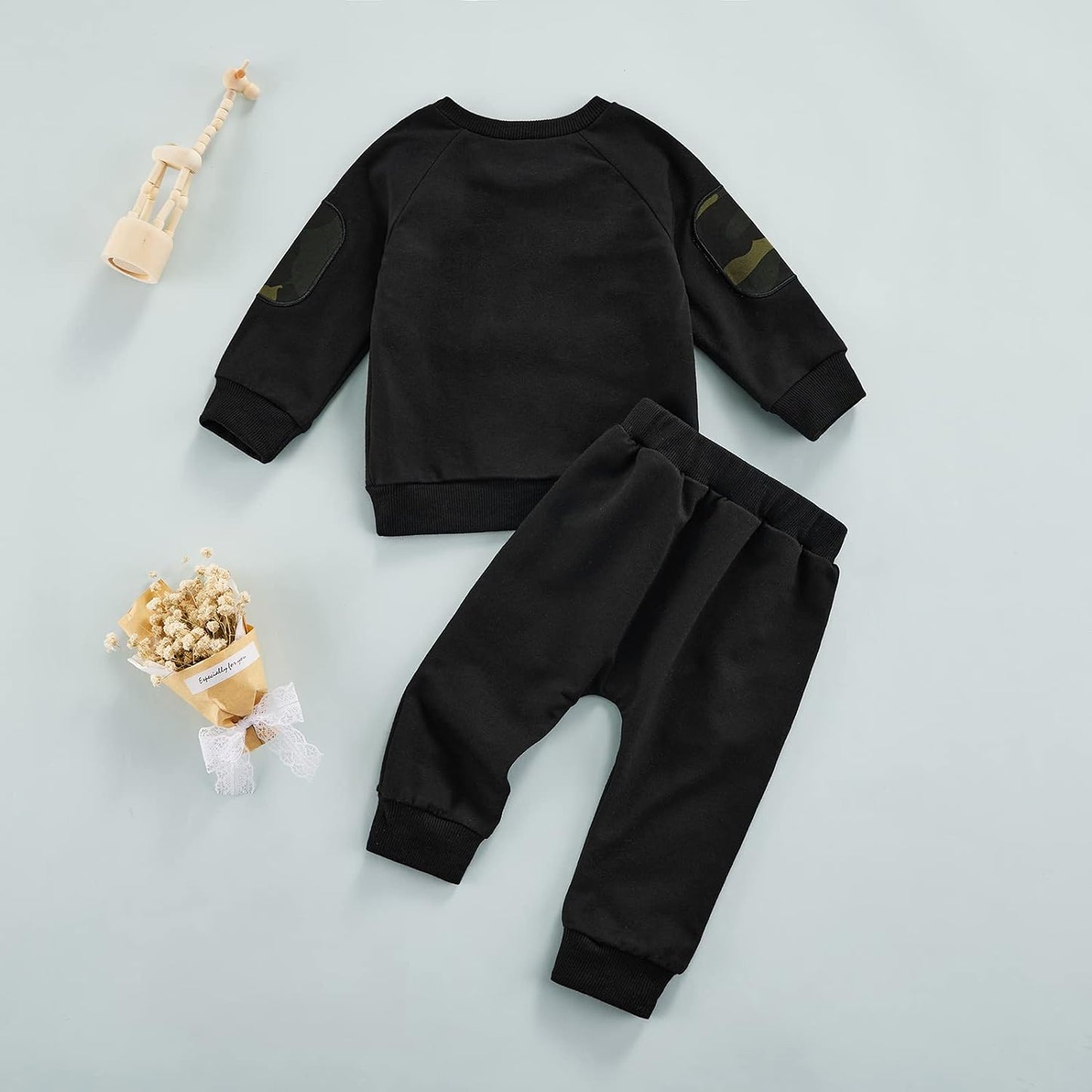 Infant Unisex Hooded Sweatshirt and Pants Set with Letter Print - Long Sleeve Romper Outfit (Black, 18-24 Months)