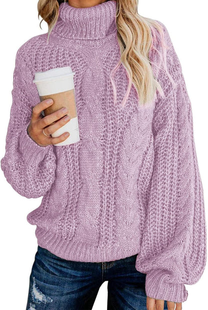 Chic Ballon Sleeve Winter Turtleneck Chunky Sweater Slouchy Oversized Loose Pullover Outerwear Warm Thick