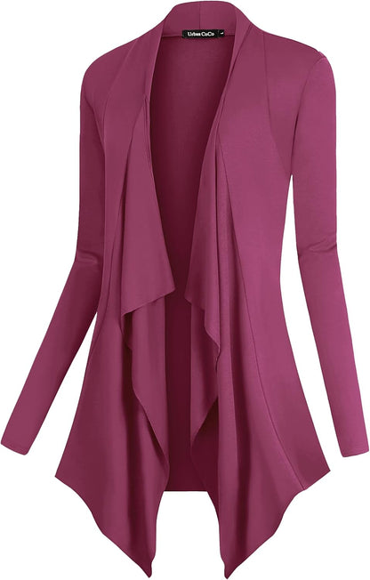 Women's Long Sleeve Drape Front Cardigan with Irregular Hem