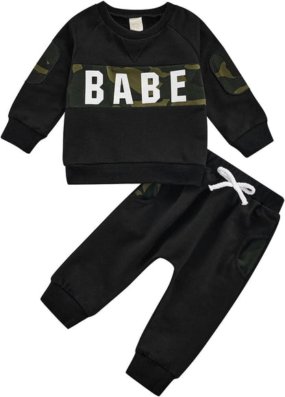Infant Unisex Hooded Sweatshirt and Pants Set with Letter Print - Long Sleeve Romper Outfit (Black, 18-24 Months)