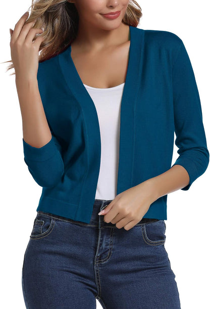 Women'S 3/4 Sleeve Cropped Cardigan Sweater Elegant Shrugs for Women