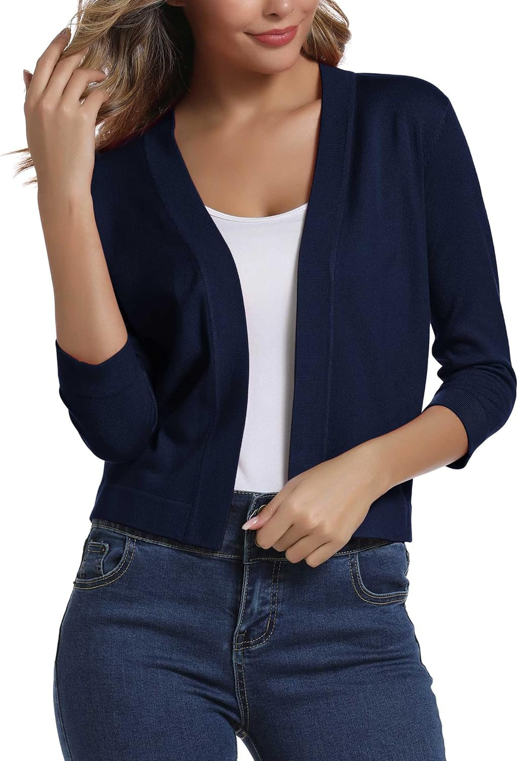 Women'S 3/4 Sleeve Cropped Cardigan Sweater Elegant Shrugs for Women