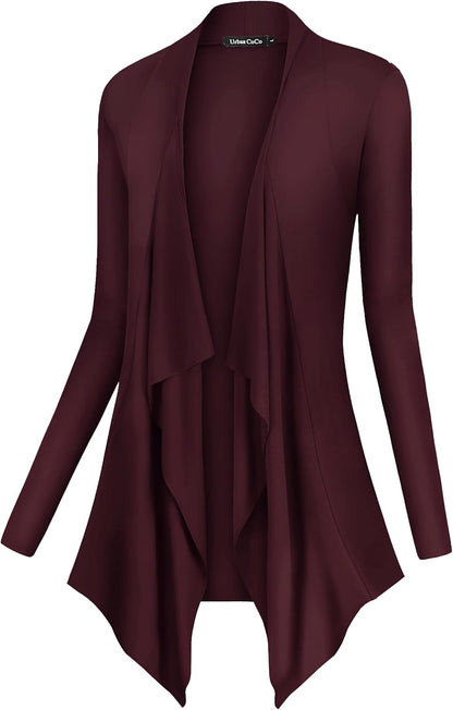 Women's Long Sleeve Drape Front Cardigan with Irregular Hem