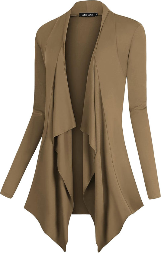 Women's Long Sleeve Drape Front Cardigan with Irregular Hem