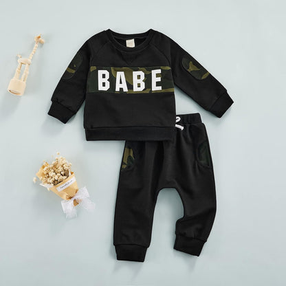 Infant Unisex Hooded Sweatshirt and Pants Set with Letter Print - Long Sleeve Romper Outfit (Black, 18-24 Months)