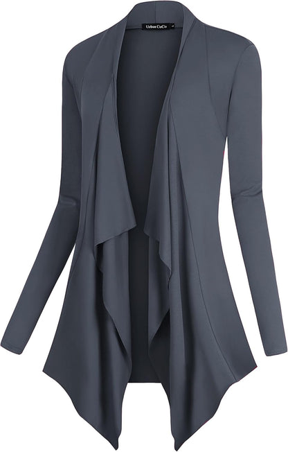 Women's Long Sleeve Drape Front Cardigan with Irregular Hem