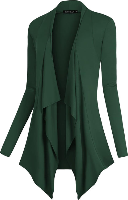 Women's Long Sleeve Drape Front Cardigan with Irregular Hem
