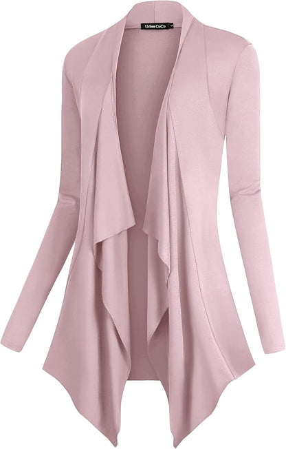 Women's Long Sleeve Drape Front Cardigan with Irregular Hem