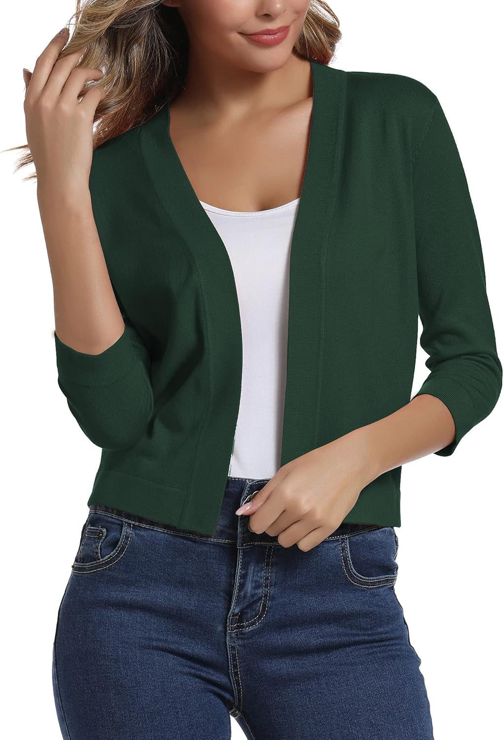 Women'S 3/4 Sleeve Cropped Cardigan Sweater Elegant Shrugs for Women