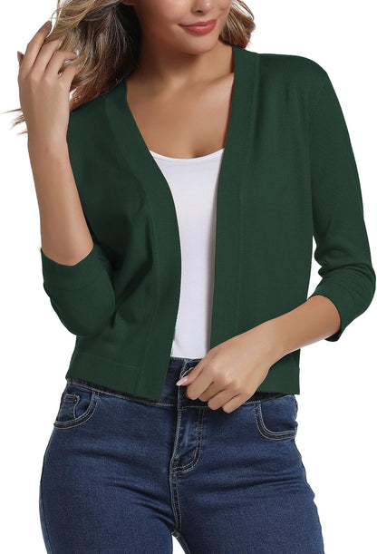 Women'S 3/4 Sleeve Cropped Cardigan Sweater Elegant Shrugs for Women