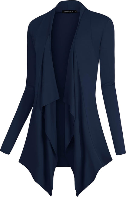 Women's Long Sleeve Drape Front Cardigan with Irregular Hem