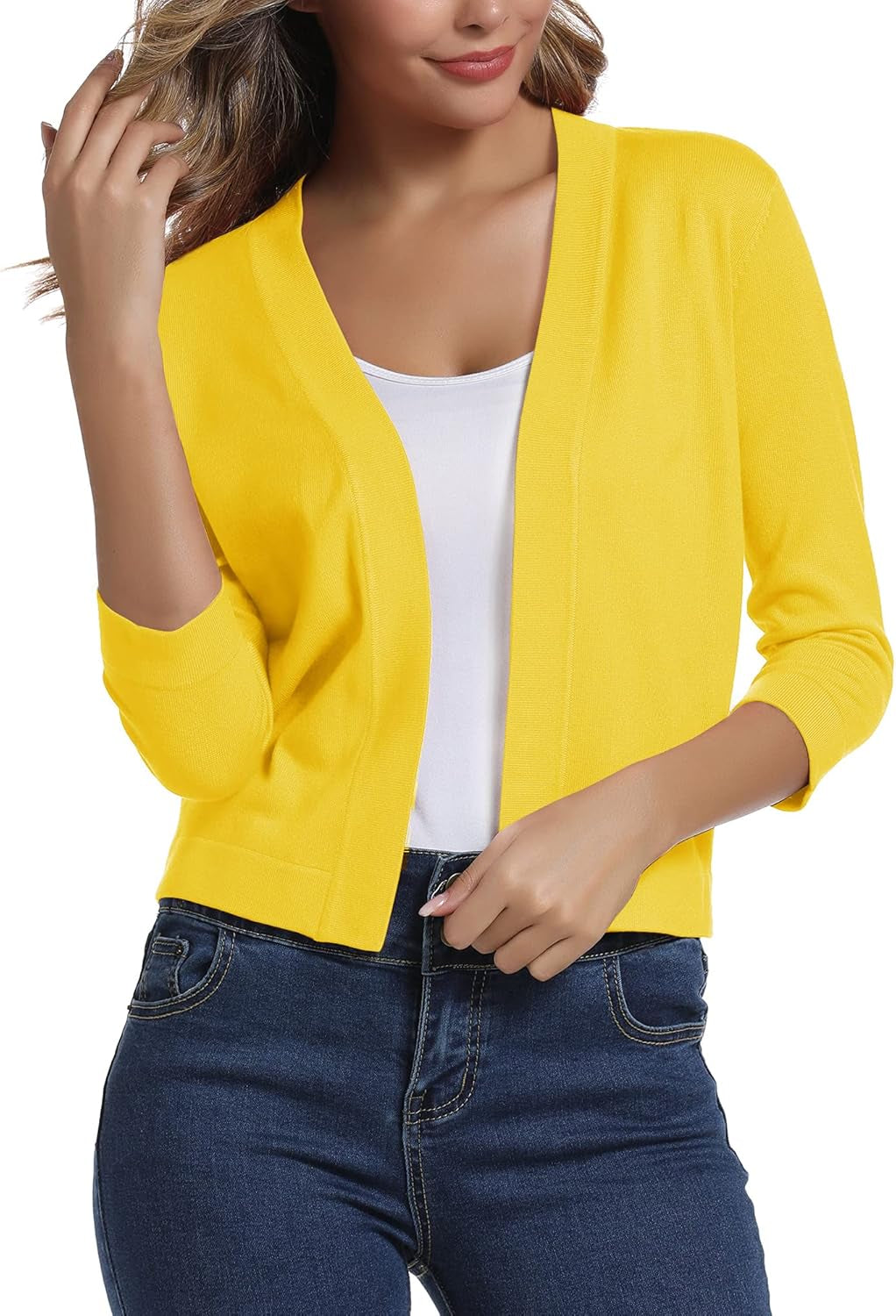 Women'S 3/4 Sleeve Cropped Cardigan Sweater Elegant Shrugs for Women