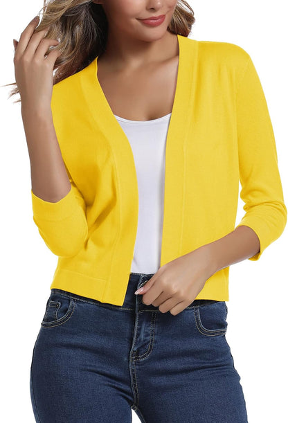 Women'S 3/4 Sleeve Cropped Cardigan Sweater Elegant Shrugs for Women