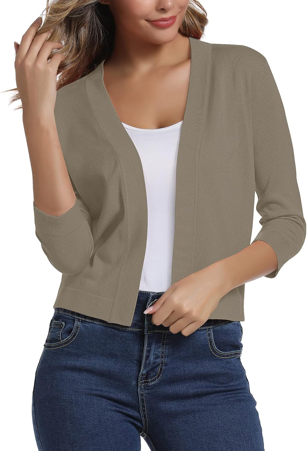 Women'S 3/4 Sleeve Cropped Cardigan Sweater Elegant Shrugs for Women