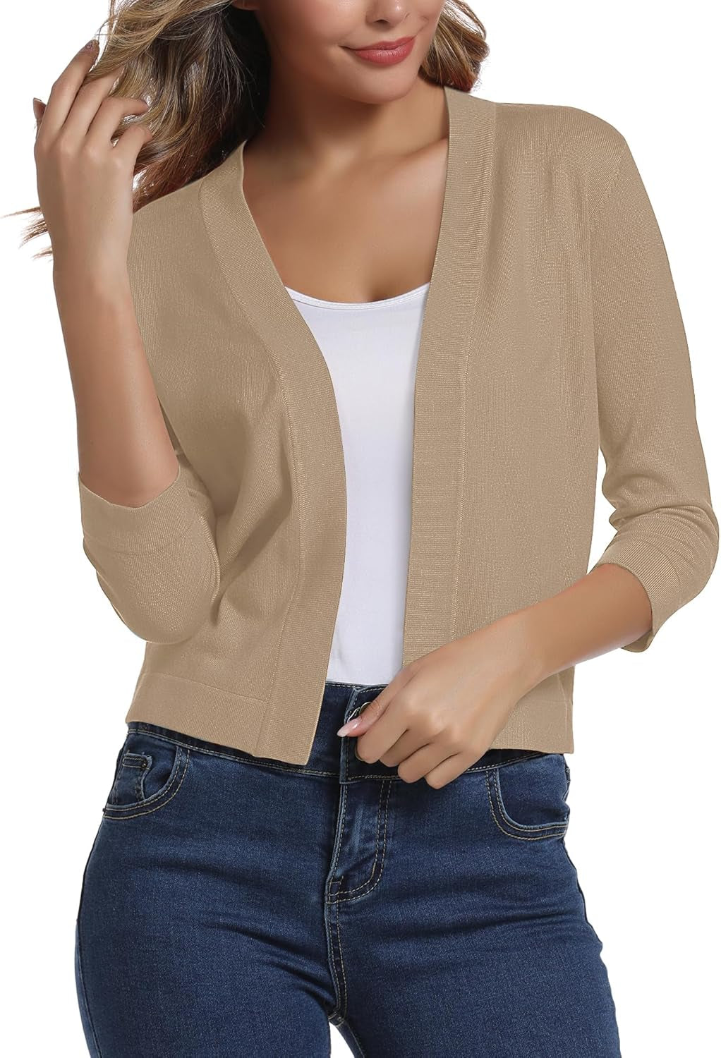 Women'S 3/4 Sleeve Cropped Cardigan Sweater Elegant Shrugs for Women