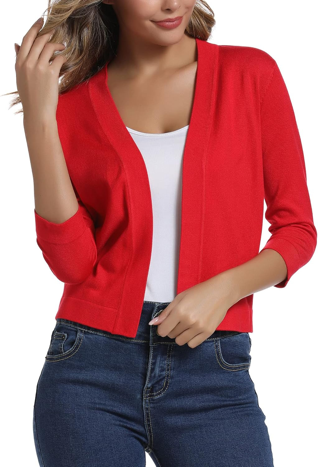 Women'S 3/4 Sleeve Cropped Cardigan Sweater Elegant Shrugs for Women