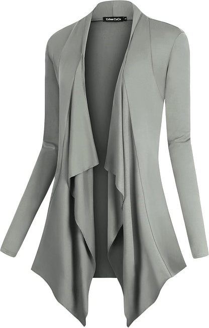 Women's Long Sleeve Drape Front Cardigan with Irregular Hem
