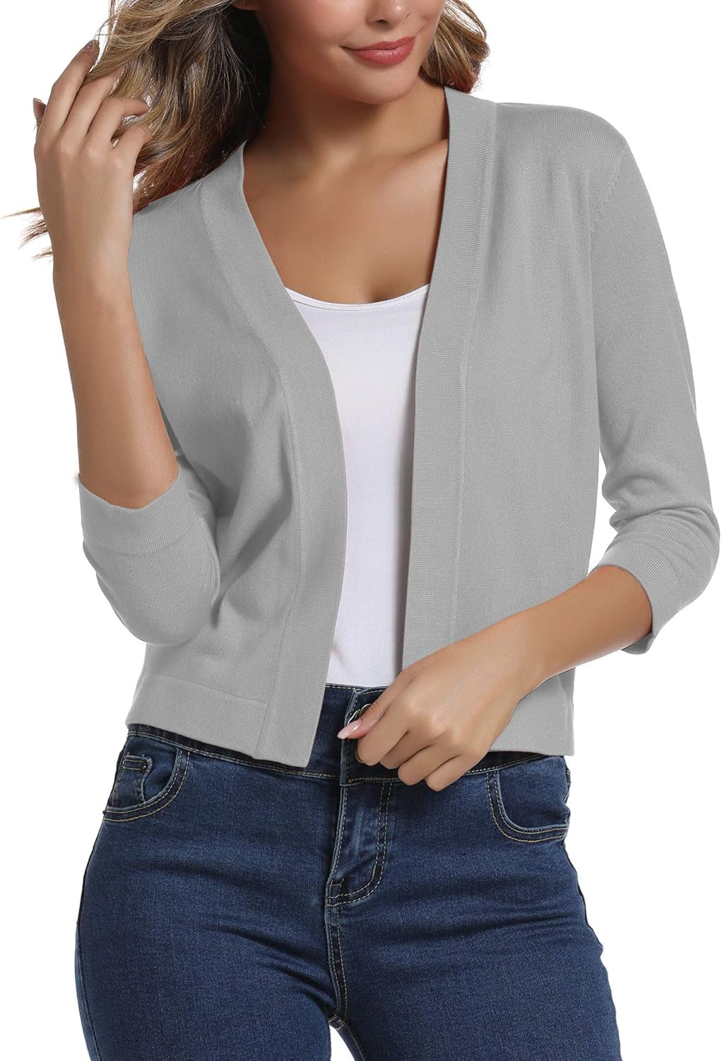 Women'S 3/4 Sleeve Cropped Cardigan Sweater Elegant Shrugs for Women