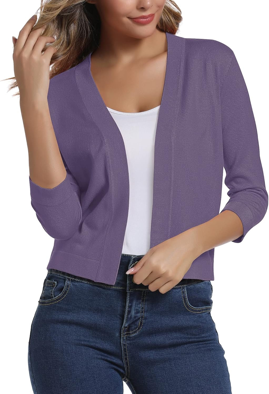 Women'S 3/4 Sleeve Cropped Cardigan Sweater Elegant Shrugs for Women